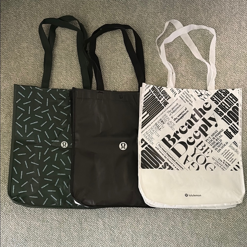 Lululemon Large Shopping Bags Green Black White Lot of 3